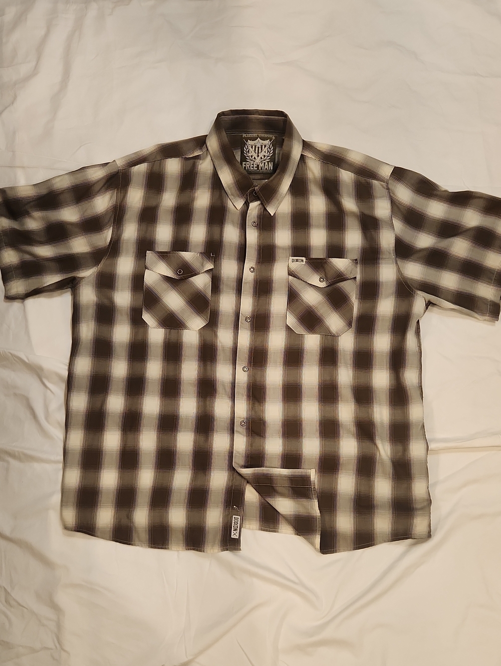 4XL "Free Man" DIXXON Brown and Cream Plaid Men’s SS Bamboo Shirt